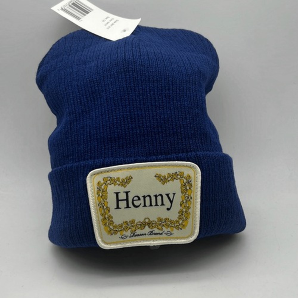 Henny Embroidered logo Patch casual cozy Acrylic Beanie Navy blue NWT unisex